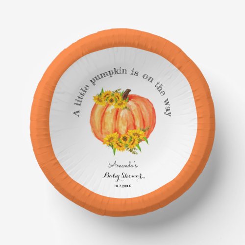 Pumpkin Baby Shower Fall Orange White  Paper Bowls