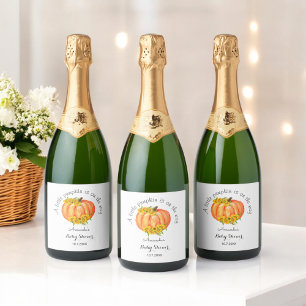 Pumpkin Baby Shower Fall Orange White  Sparkling Wine Label