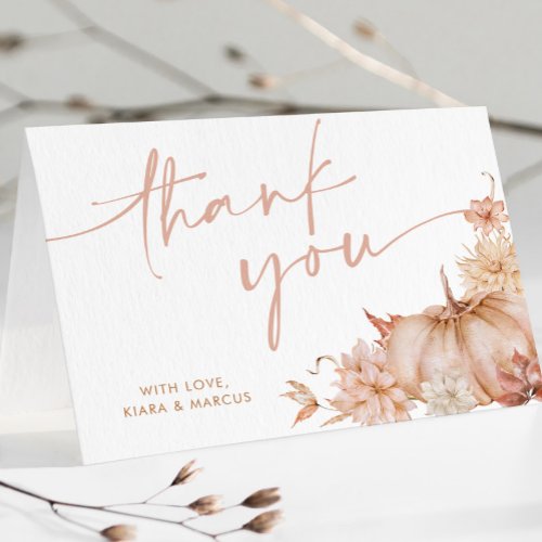 Pumpkin Baby Shower Fall Pink Floral Thank You Card