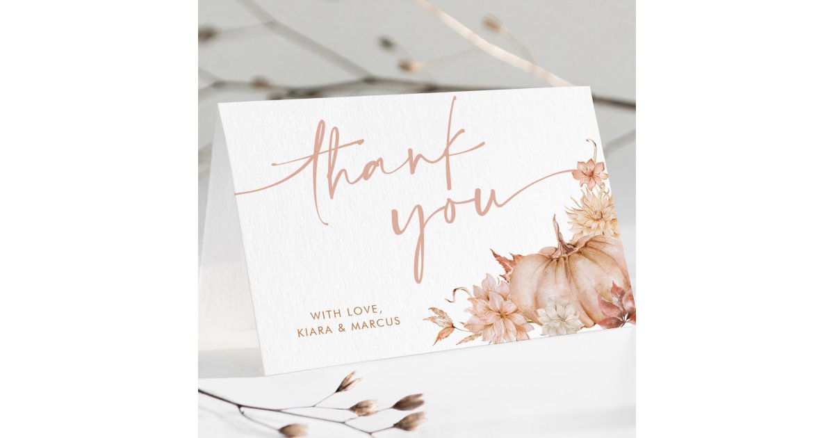 Pumpkin Baby Shower Fall Pink Floral Thank You Card | Zazzle