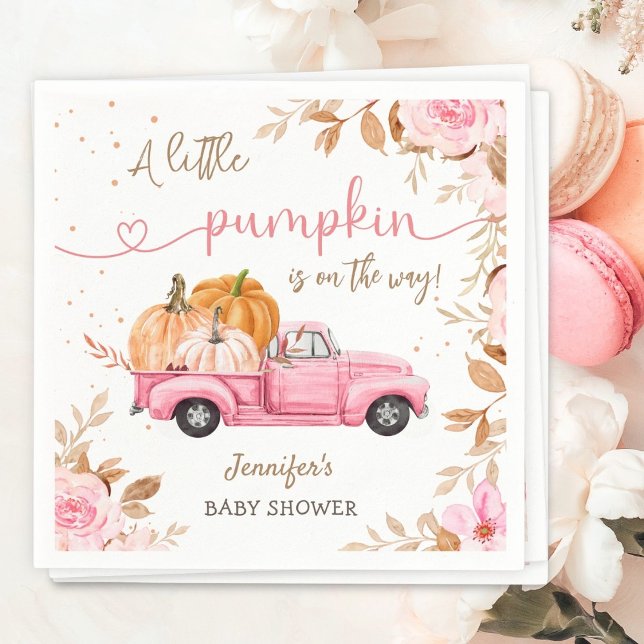 Pumpkin Baby Shower Fall Pink Truck Party Paper Napkins (Creator Uploaded)