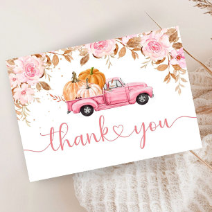 Pumpkin Baby Shower Fall Pink Truck Thank You Enclosure Card