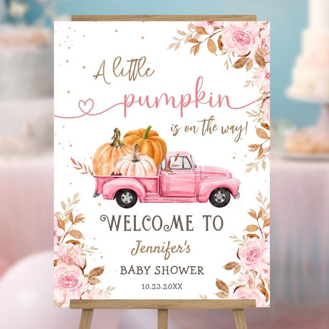 Pumpkin Baby Shower Fall Pink Truck Welcome Foam Board (Creator Uploaded)