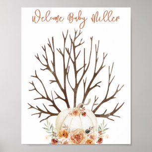 Pumpkin Baby shower Fingerprint Guestbook Poster