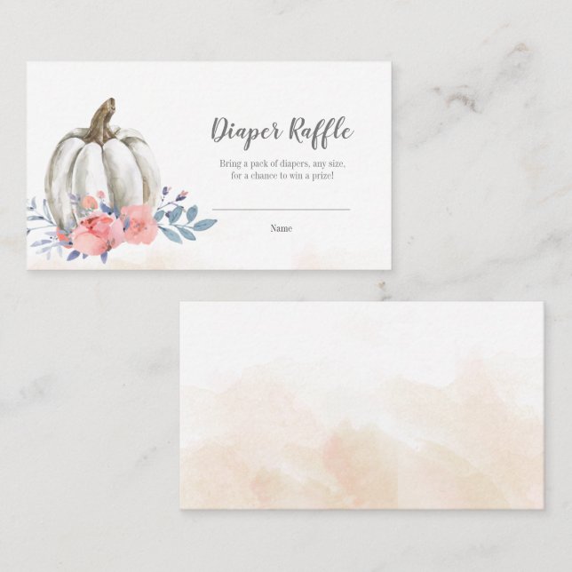 Pumpkin Baby Shower Floral Diaper Raffle Card (Front/Back)