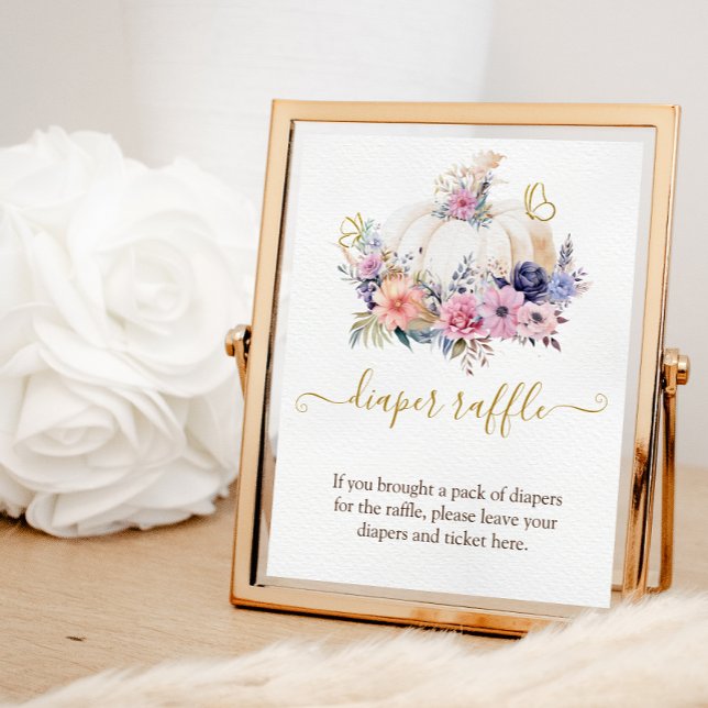 Pumpkin Baby Shower Floral Diaper Raffle Game Sign (Creator Uploaded)