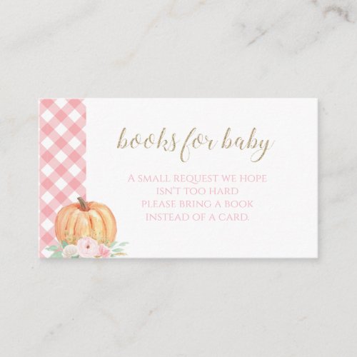 Pumpkin Baby Shower Floral Plaid Books for baby Enclosure Card
