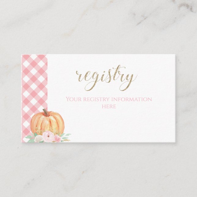 Pumpkin Baby Shower Floral Plaid gift registry Enclosure Card (Front)