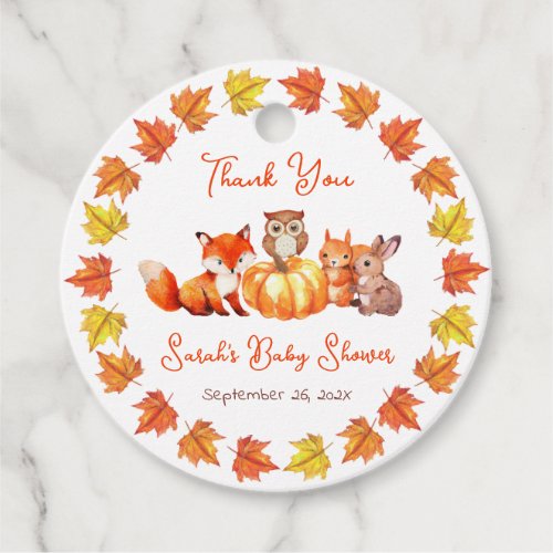 Pumpkin Baby Shower Fox Owl Fall Leaves Thank You Favor Tags