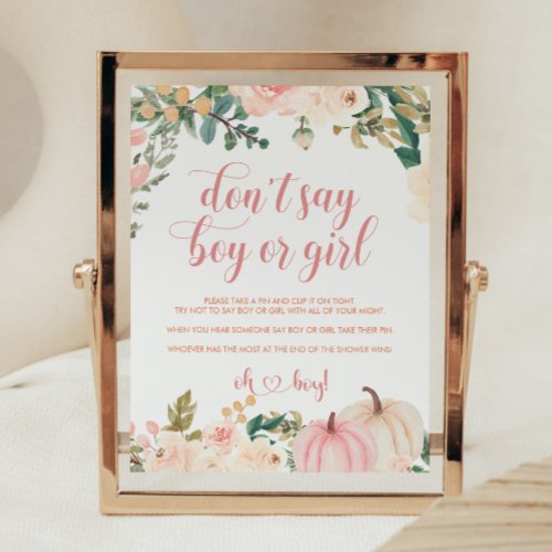 Pumpkin Baby Shower Game Dont Say Boy Or Girl Poster