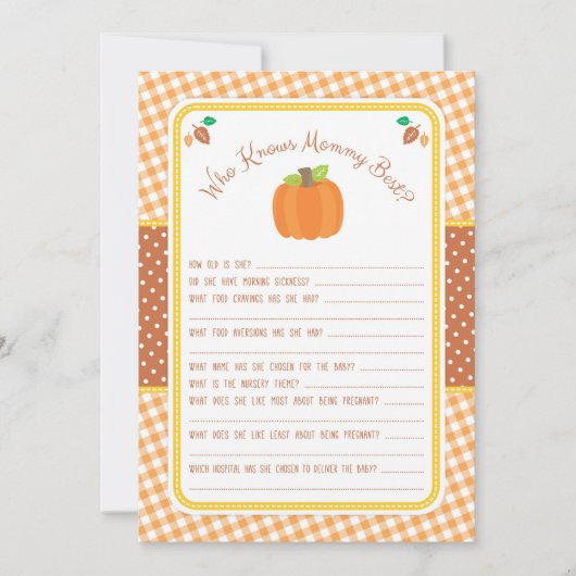 Pumpkin Baby Shower Game - Who Knows Mommy Best (Front)