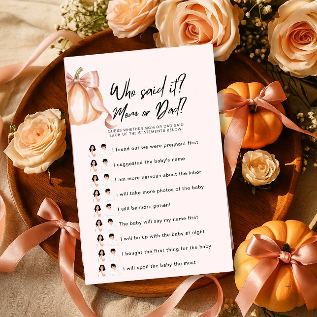 Pumpkin Baby Shower Game Who Said It? Mom or Dad? (Creator Uploaded)