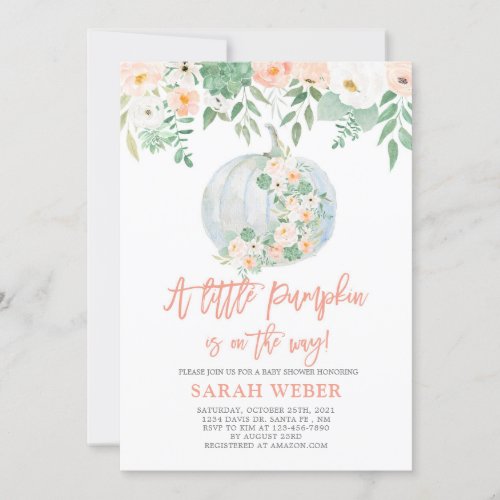 Pumpkin baby shower girl invitation