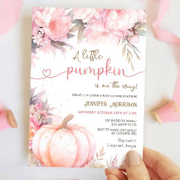 Pumpkin Baby Shower Girl Pink Floral Fall Autumn Invitation