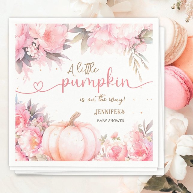 Pumpkin Baby Shower Girl Pink Floral Fall Paper Napkins (Creator Uploaded)