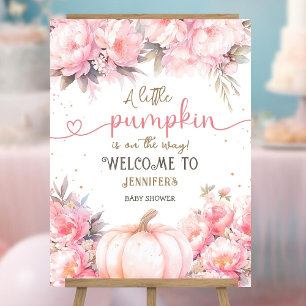 Pumpkin Baby Shower Girl Pink Floral Fall Welcome Foam Board