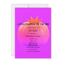 Pumpkin Baby Shower Girls Pink Purple QR Code Invitation