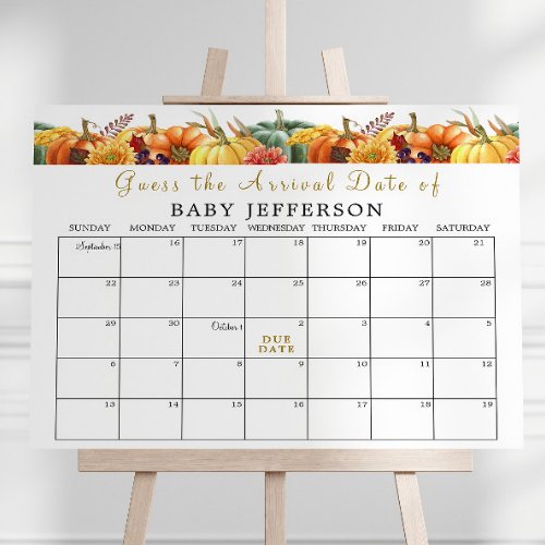 Pumpkin Baby Shower Guess Due Date Calendar Poster