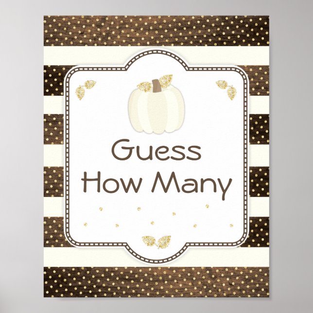 Pumpkin Baby Shower Guess How Many Game on Wood Poster (Front)
