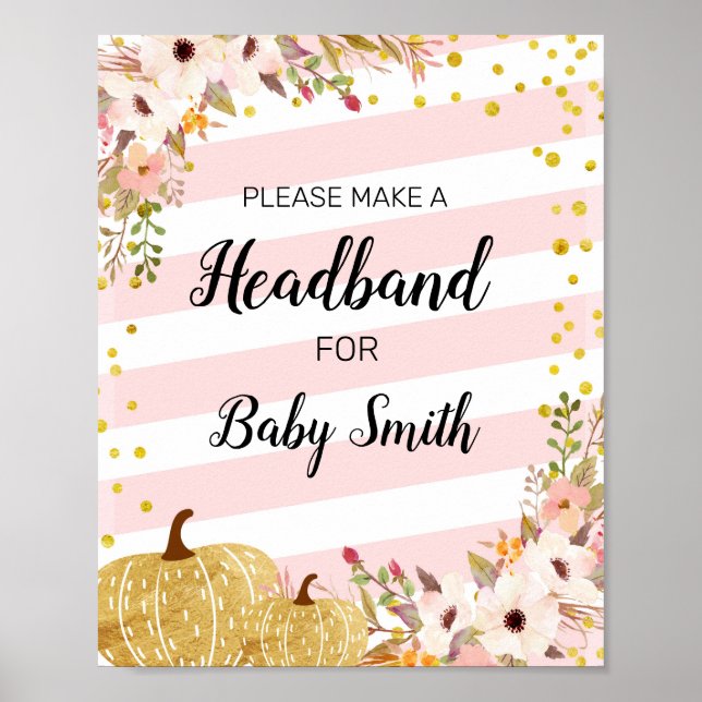 Pumpkin Baby Shower Headband Station Sign (Front)