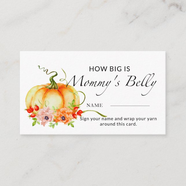 Pumpkin baby shower how big is mommy's belly  enclosure card (Front)