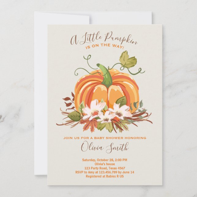 Pumpkin Baby shower invitation Autumn Fall Neutral (Front)