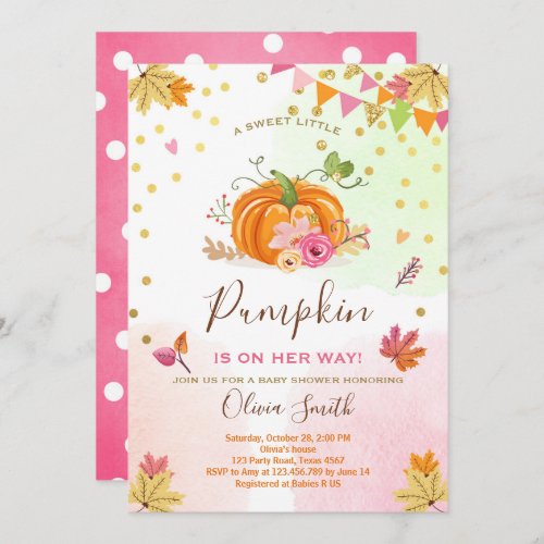 Pumpkin Baby shower invitation Autumn Fall Pink