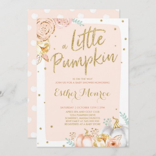 Pumpkin Baby Shower Invitation Blush Pink And Gold