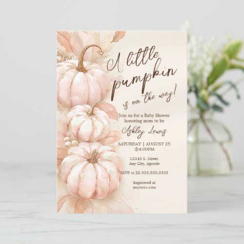 Pumpkin baby shower invitation blush pink pumpkin invitation