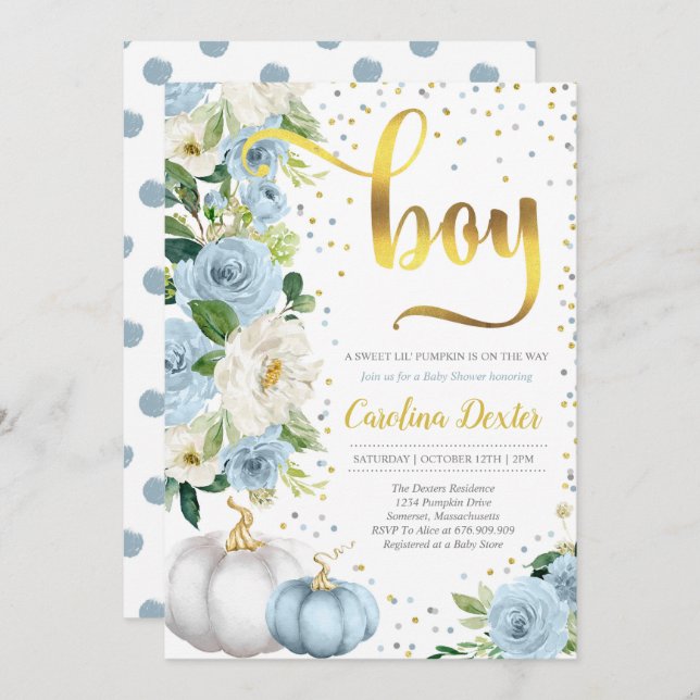 Pumpkin Baby Shower Invitation Boy Fall Shower (Front/Back)