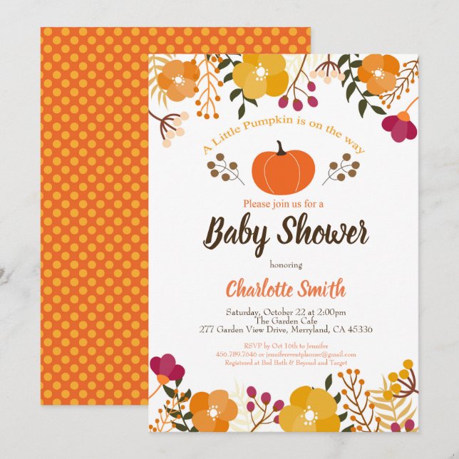 Pumpkin baby shower invitation Fall Autumn (Front/Back)