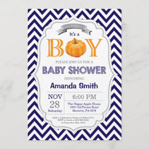 Pumpkin Baby Shower Invitation Fall Autumn Boy