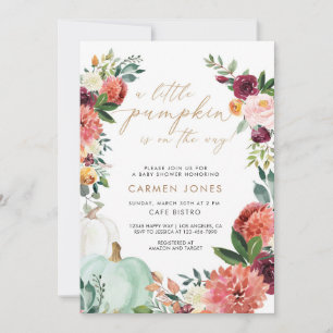 Pumpkin Baby Shower Invitation Fall Autumn Floral
