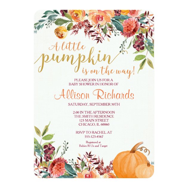 Pumpkin Baby Shower Invitation, Fall Baby Shower Card
