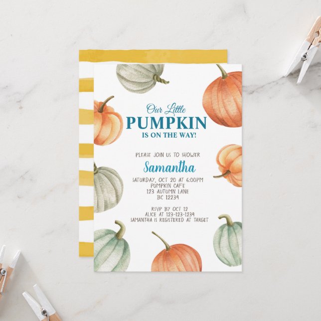 Pumpkin Baby Shower Invitation, Fall Baby Sprinkle Invitation (Front/Back In Situ)