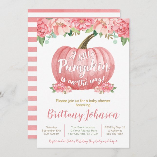 Pumpkin Baby Shower Invitation | Pink (Front/Back)
