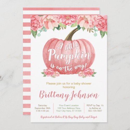 Pumpkin Baby Shower Invitation  Pink