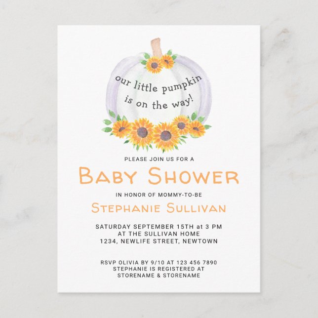 Pumpkin Baby Shower Invitation Postcard (Front)