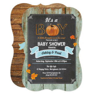 Pumpkin baby shower invitation rustic wood chalk