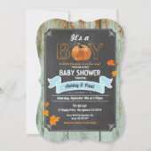 Pumpkin baby shower invitation rustic wood chalk (Front)