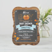 Pumpkin baby shower invitation rustic wood chalk (Standing Front)