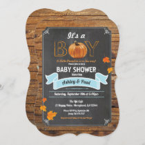 Pumpkin baby shower invitation rustic wood chalk