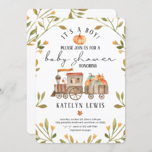 Pumpkin Baby Shower Invitation with Train