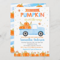 Pumpkin Baby Shower Invitations Blue Truck Boy