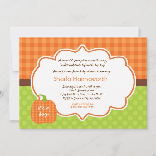 Pumpkin Baby Shower invite boy or girl neutral