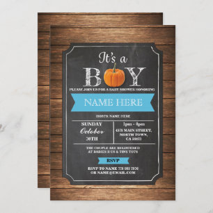 Pumpkin Baby Shower It's a Boy Party blue Invite