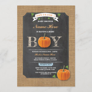 Pumpkin Baby Shower It's a Boy Party rustic Invite
