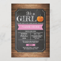 Pumpkin Baby Shower It's a Girl Party Pink Invite