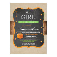 Pumpkin Baby Shower It's a Girl Party wood Invite