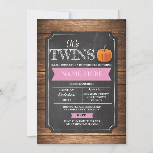 Pumpkin Baby Shower It's Girl Twins Party Invite (Front)